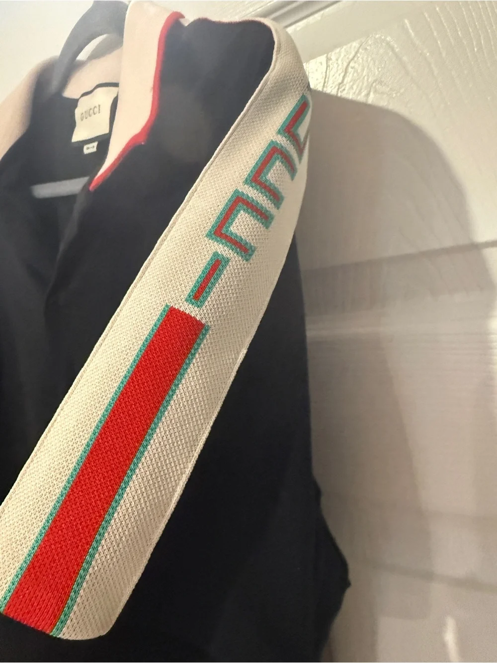 Gucci Black Polo with Beige Contrast Collar and Red Trim